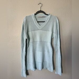 TheOpen Product Blue V Neck Ribbed Sweater Bell Sleeves Women's Size S